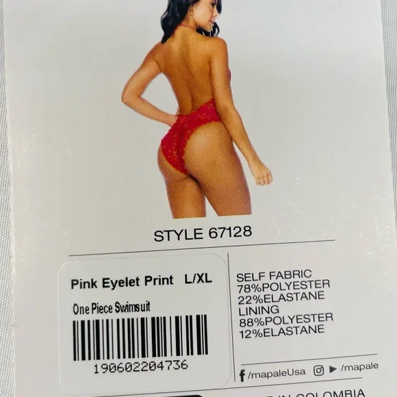 Red eyelet‎ Halter one piece swimsuit Style 67128 - Picture 2 of 7